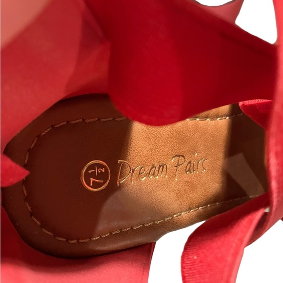 Red Sandals Elastic Strap Open Toe Low Wedge Sandals Back Zipper Shoes Size 7.5 - Picture 6 of 7